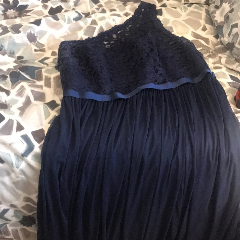 Navy one shoulder bridesmaid dress